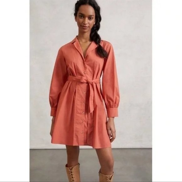 NWOT Anthropologie Amadi Rafia Mini Shirtdress in Burnt Orange, Size XS, - Picture 1 of 7